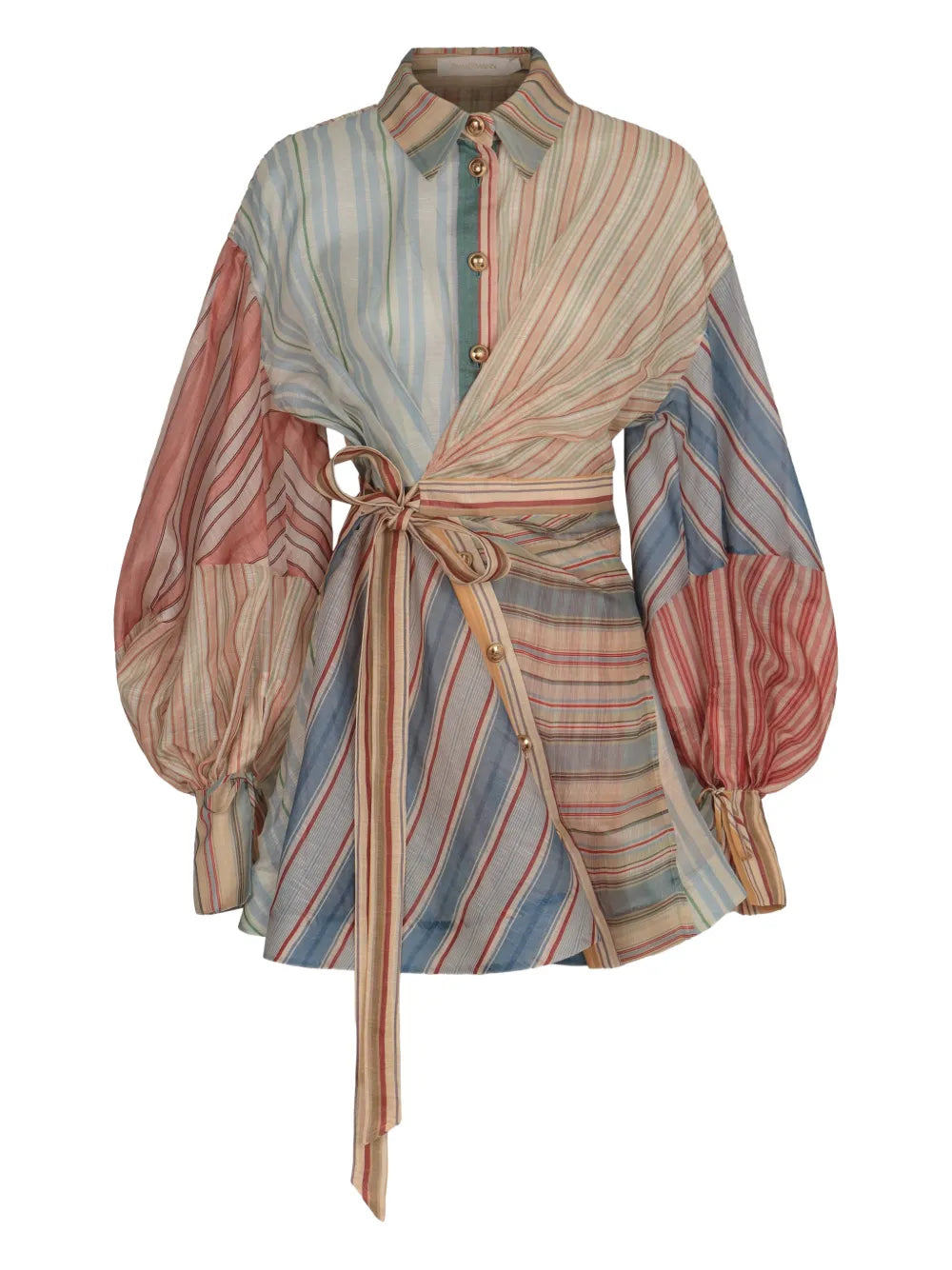 Striped Lantern-Sleeve Mini