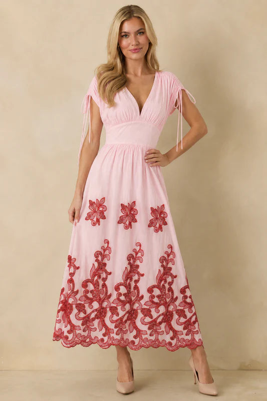 Embroidered Smocked Maxi