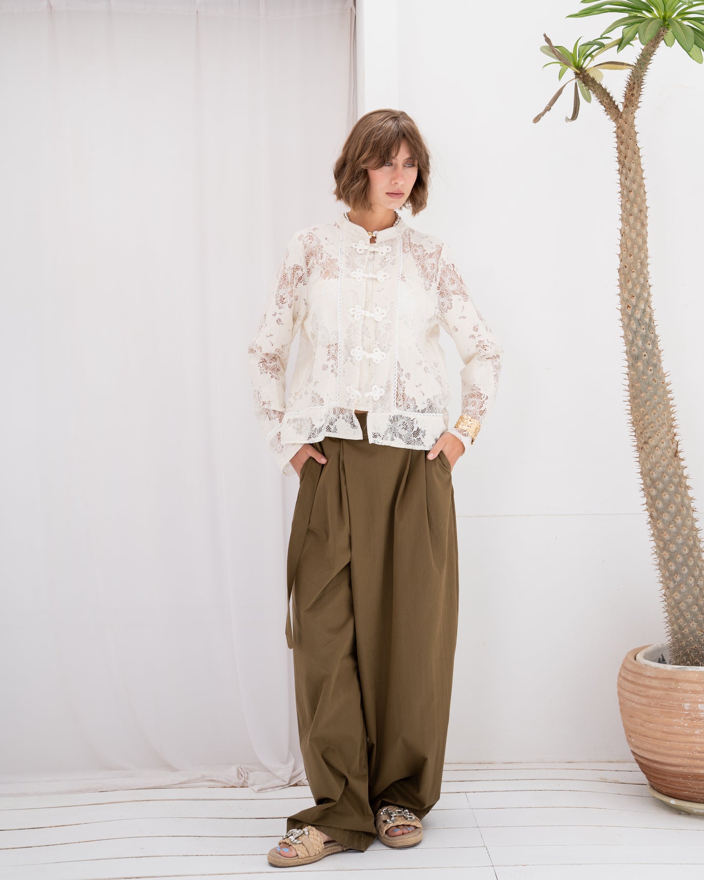 Mandarin Collar Lace Blouse