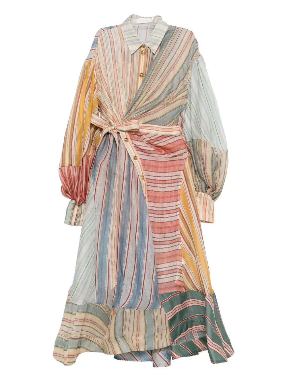 Striped Lantern-Sleeve Maxi