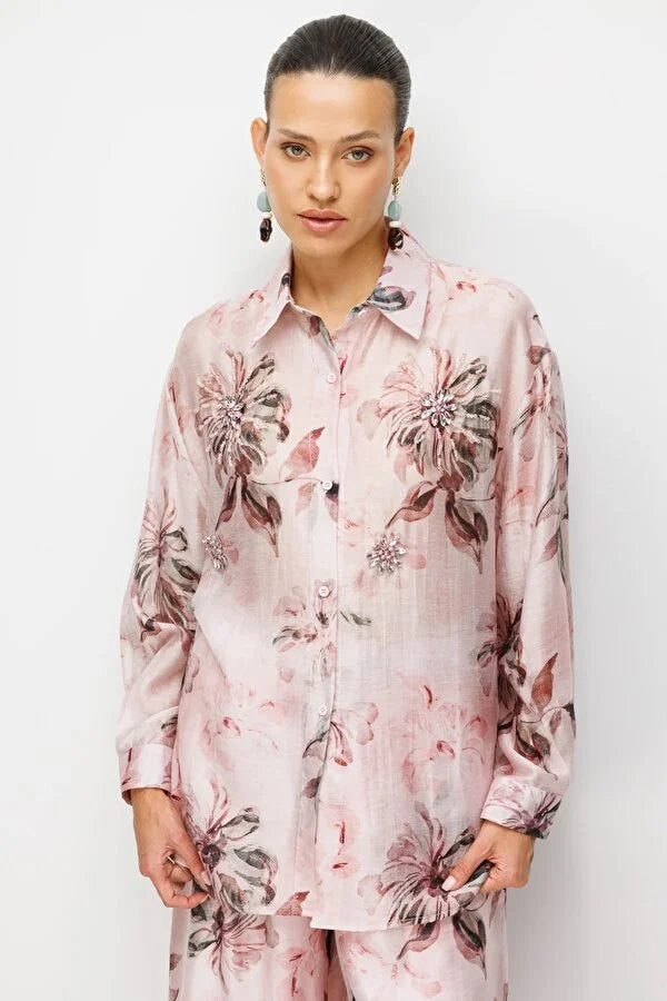Blush Floral Sequin Blouse
