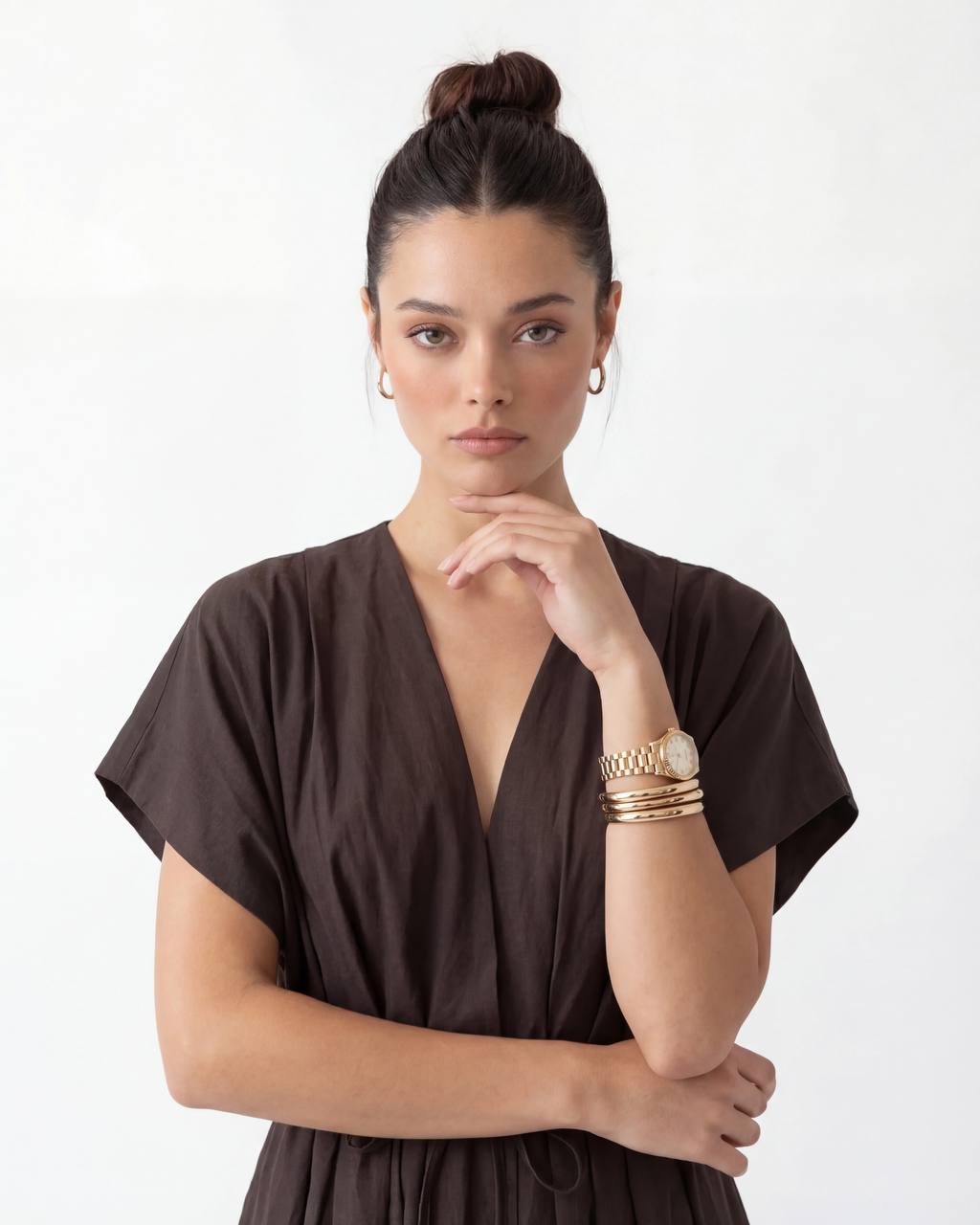 V-Neck Waisted Maxi