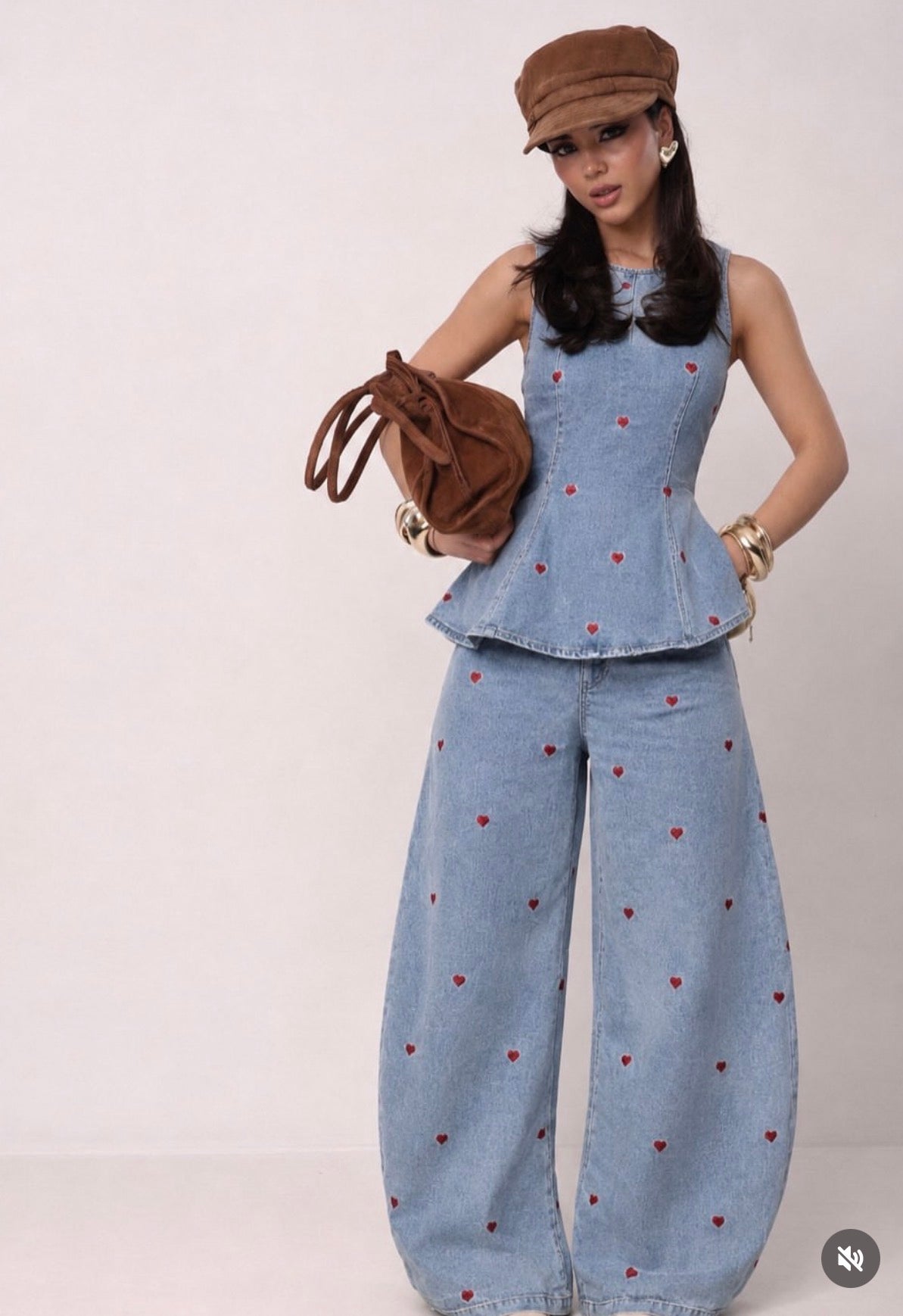 Cherry Embroidered Denim