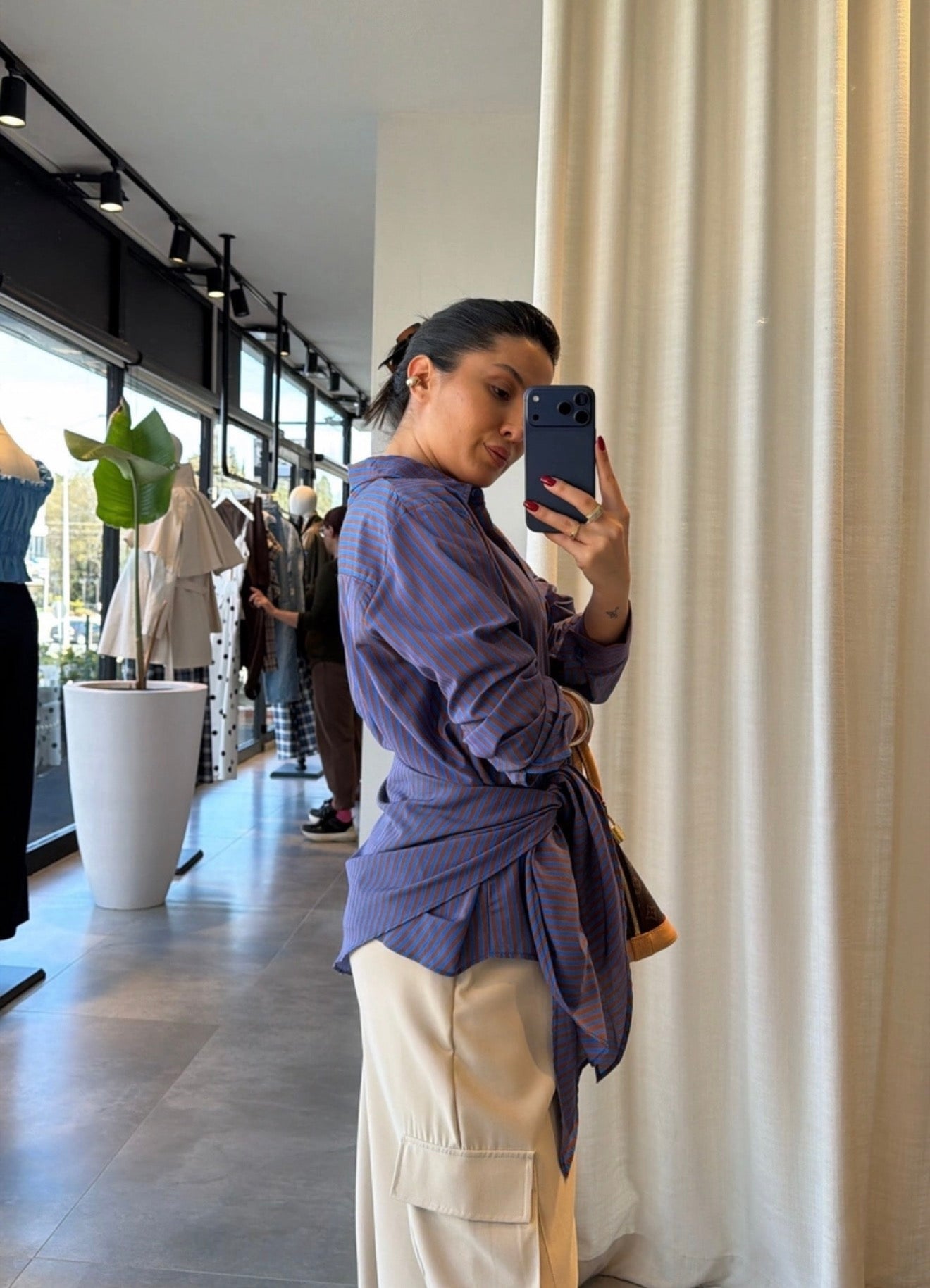 Striped Tie-Waist Shirt