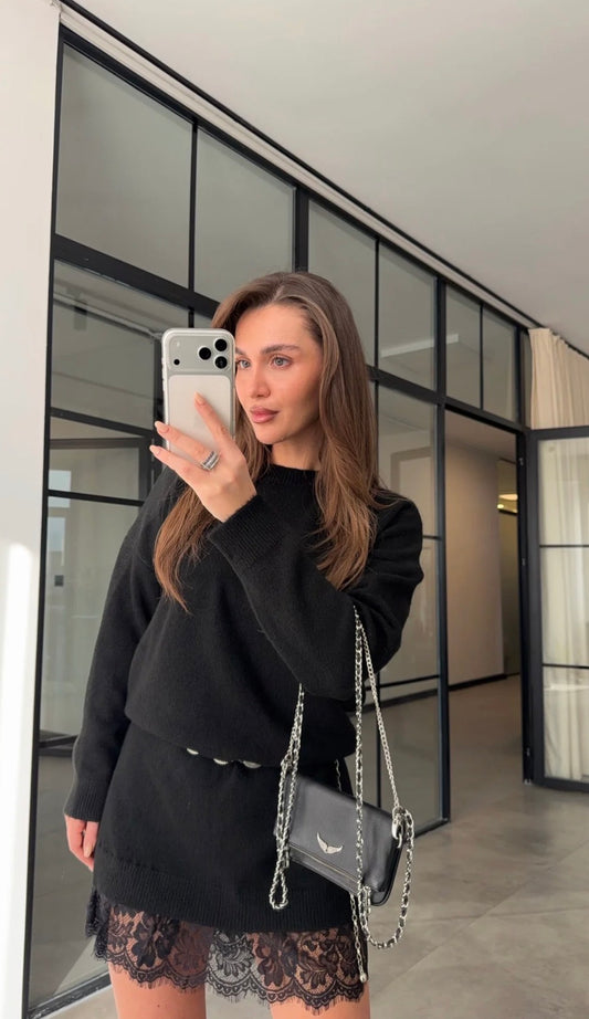 Lace-Hem Sweater Dress