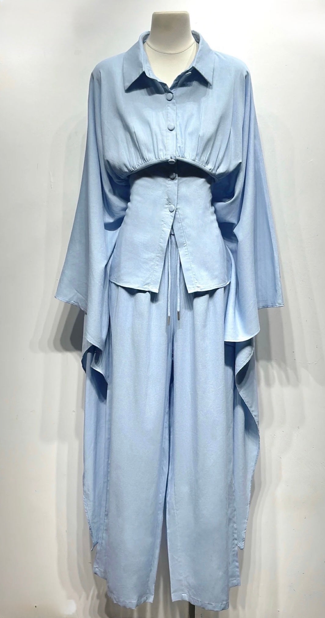 Blue linen Cape Set