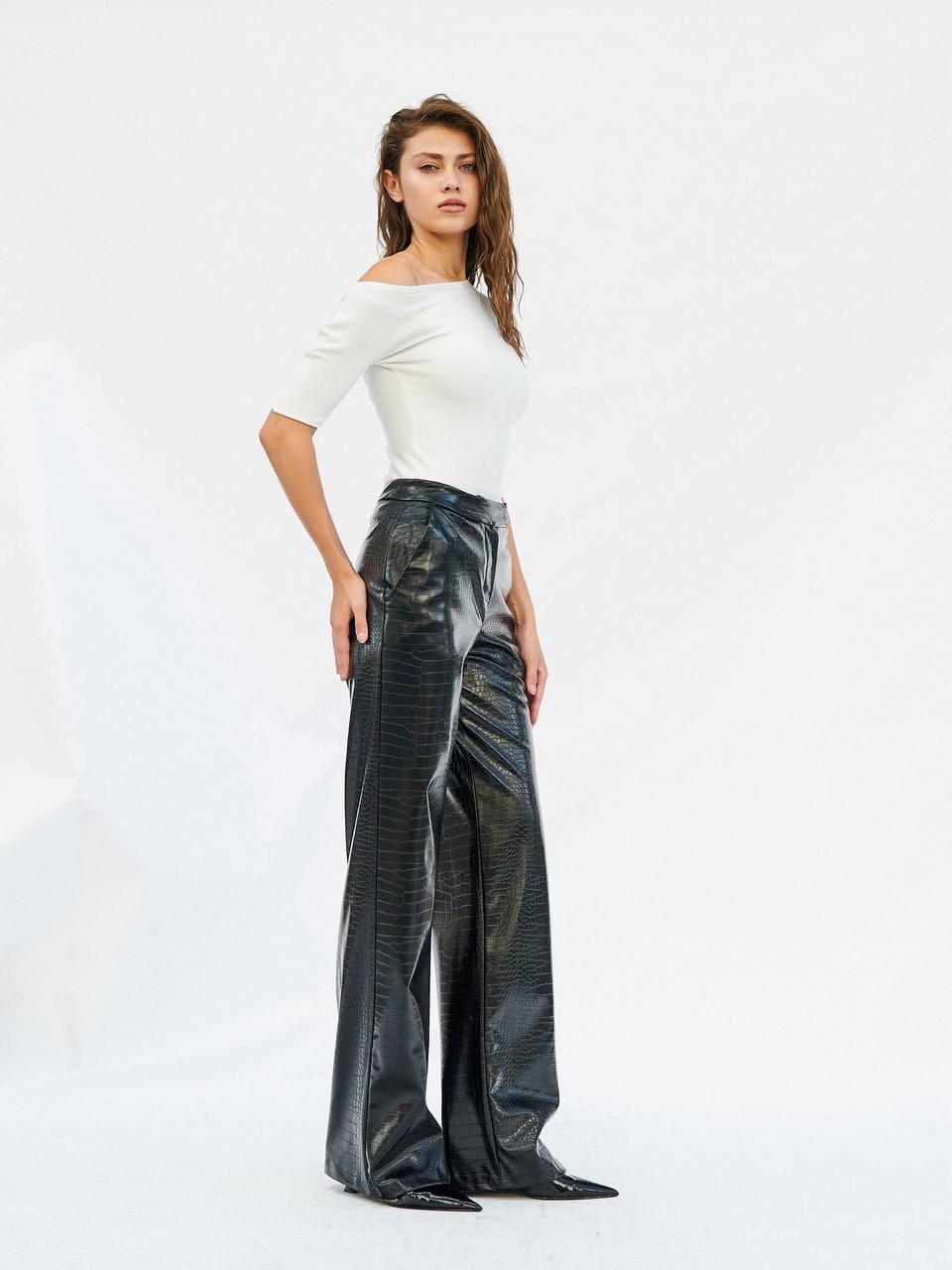 Croc-Embossed leather pants