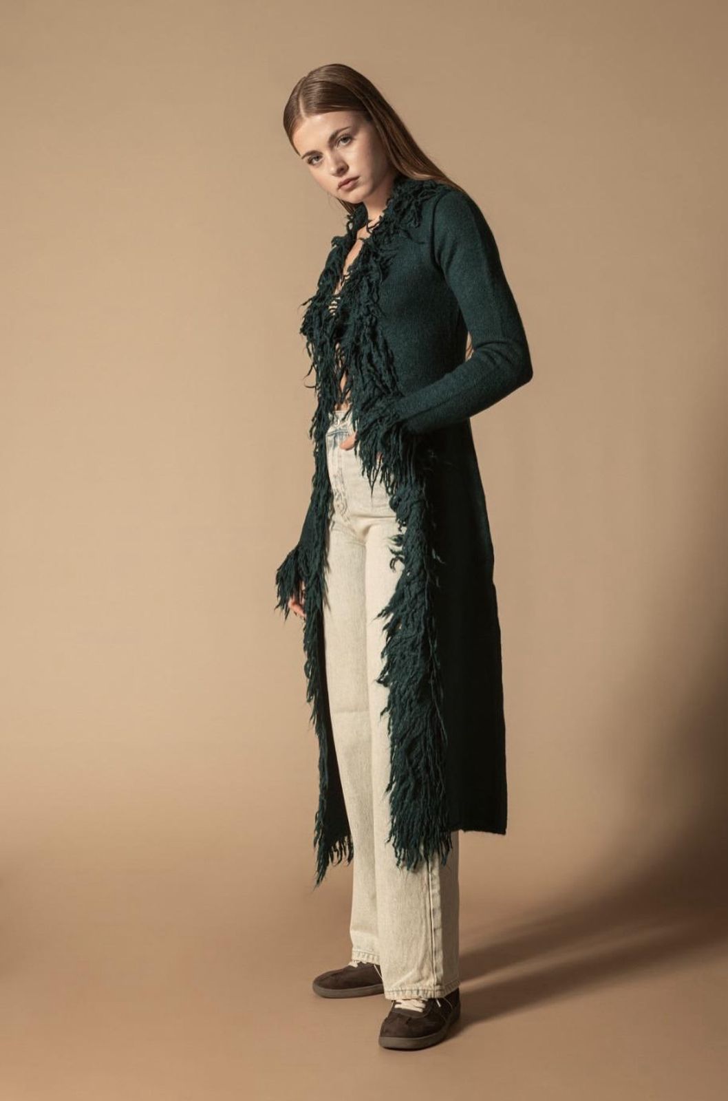 Long cardigan with ruffles