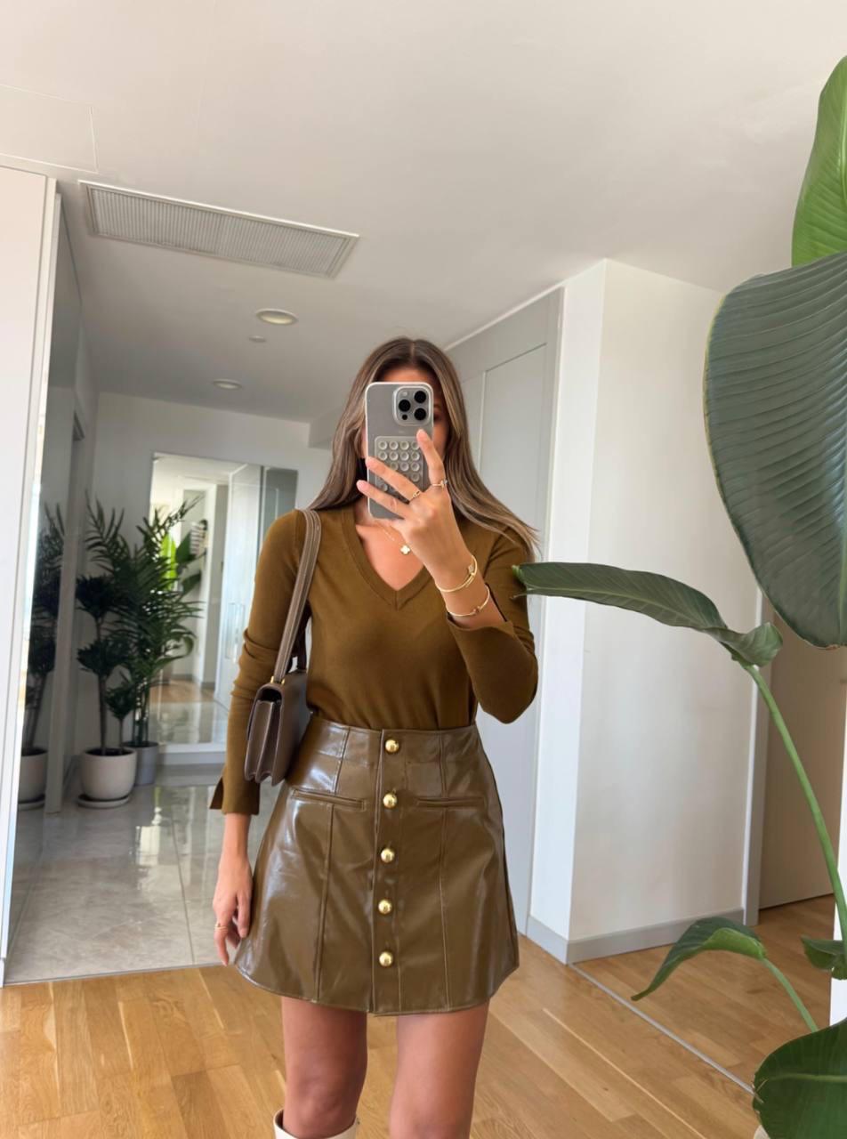 Button-Front Mini Skirt