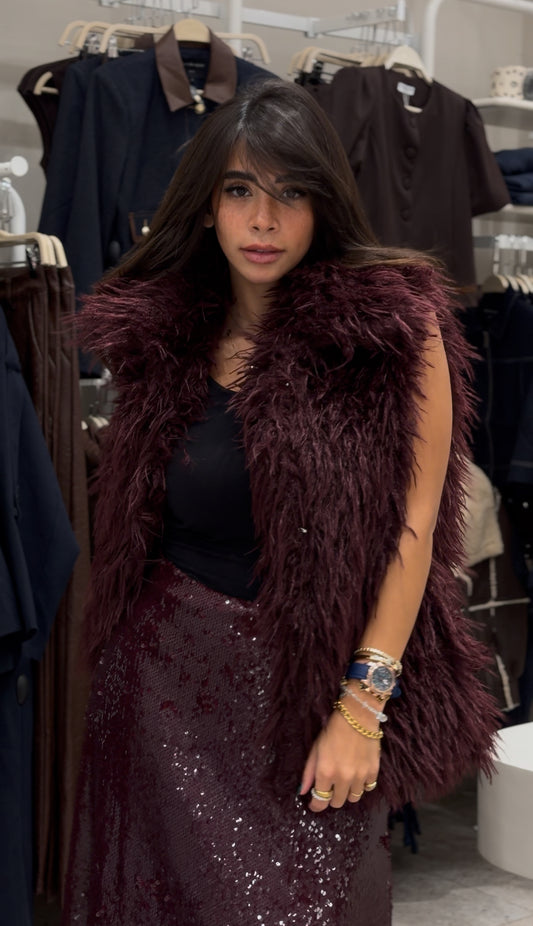 Maroon Faux Fur Vest