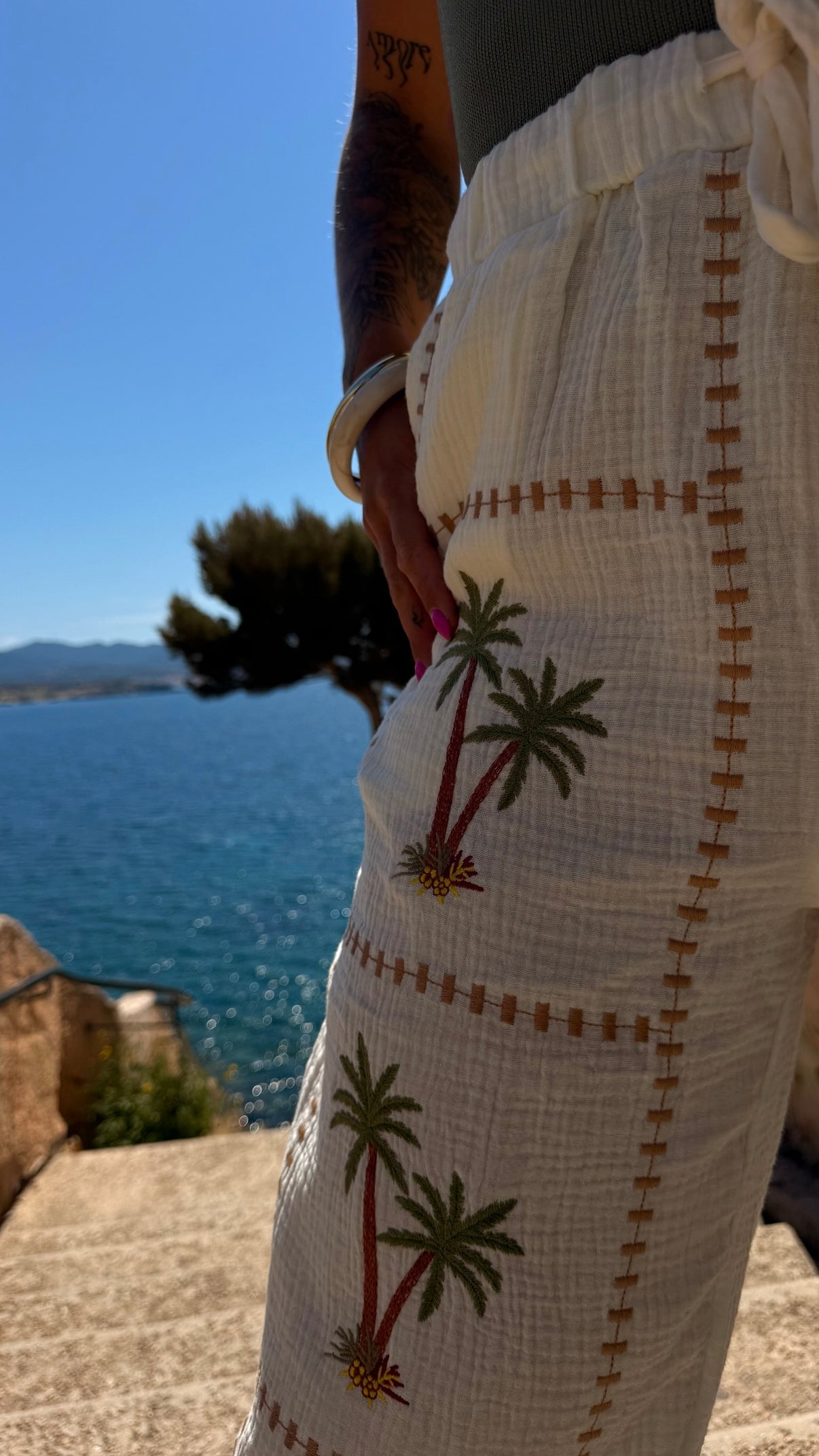 Palm Tree Embroidered Pants