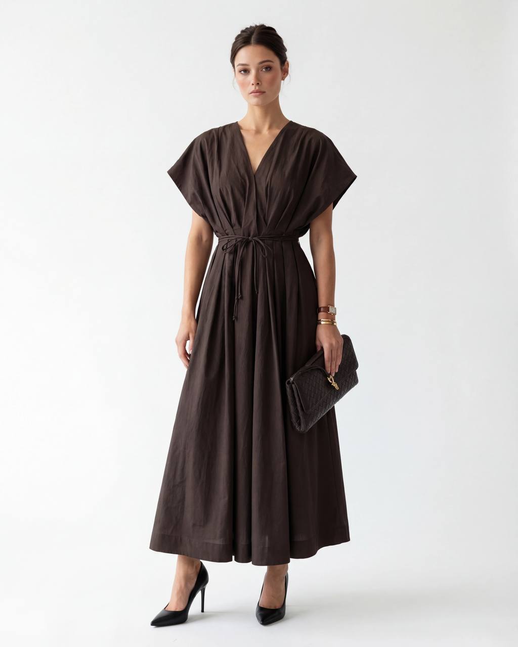 V-Neck Waisted Maxi