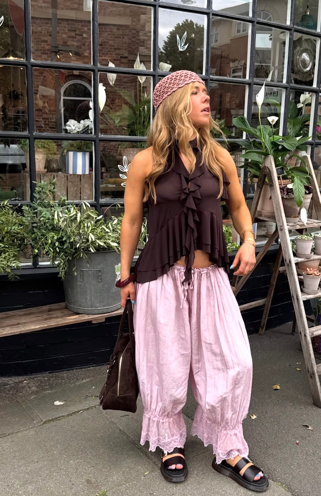Lace Trim Harem Pants