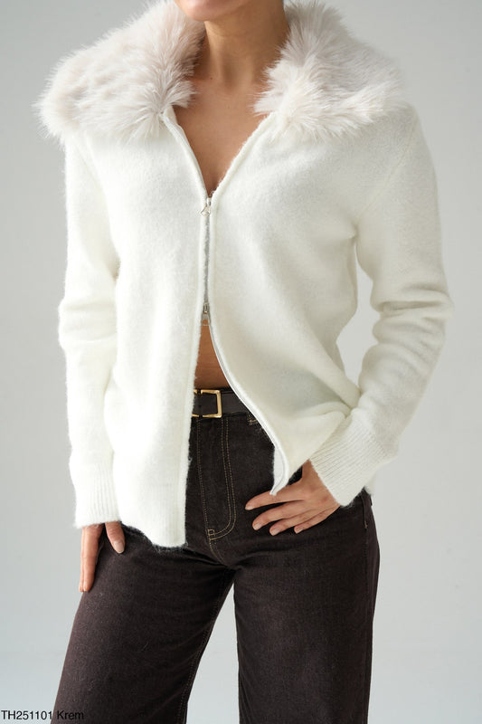 Faux Fur Trim Zip-Up