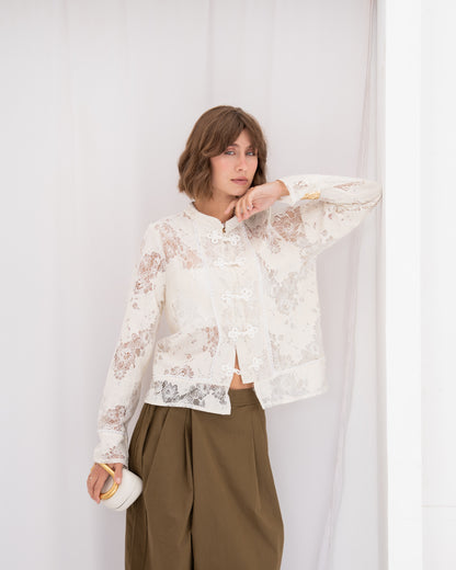 Mandarin Collar Lace Blouse