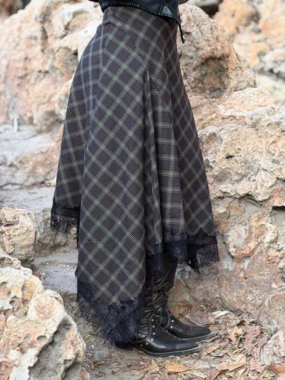 Plaid Lace-Hem Skirt
