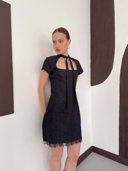 Lace-Trim Denim Dress