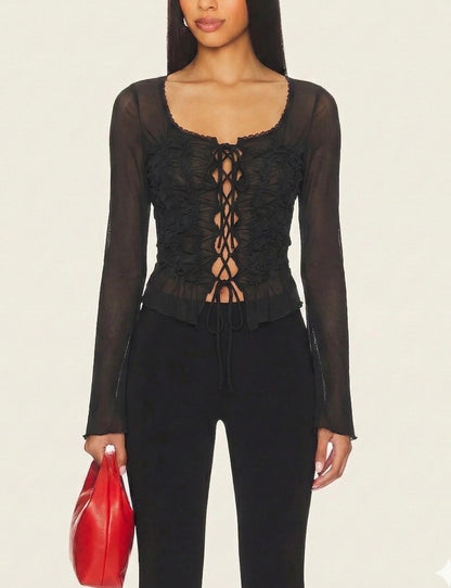 Mesh Rushed Top
