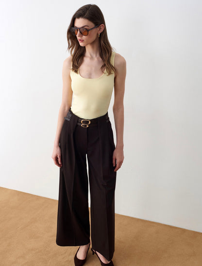 Double Belt Wide-Leg Pants