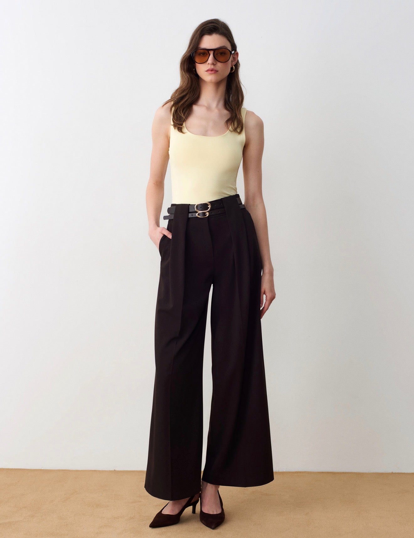Double Belt Wide-Leg Pants