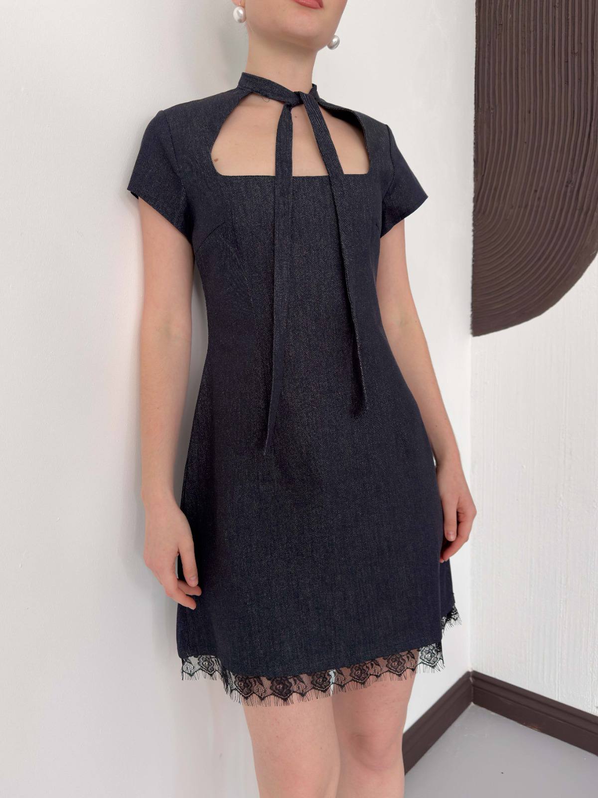 Lace-Trim Denim Dress