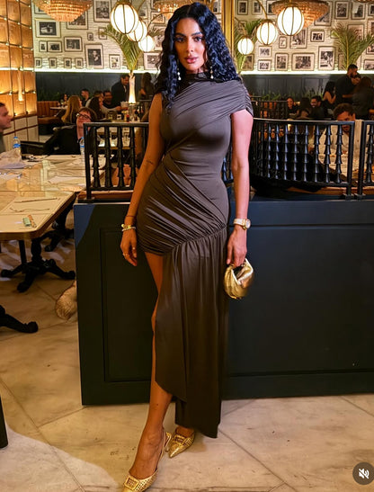 Asymmetric draped dress