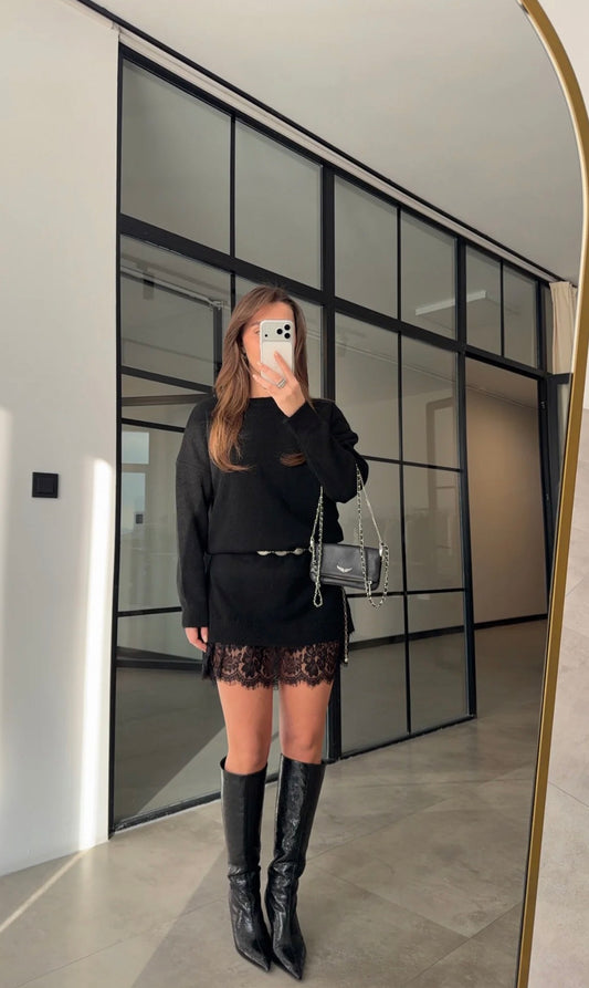 Lace-Hem Sweater Dress