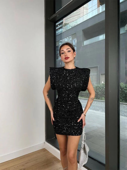 Black Sequin Mini Dress