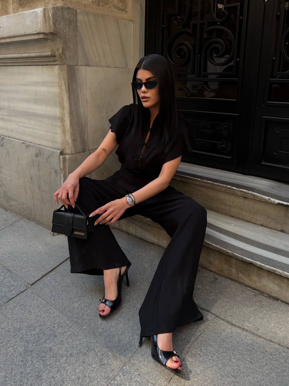 Black Mandarin Collar Jumpsuit