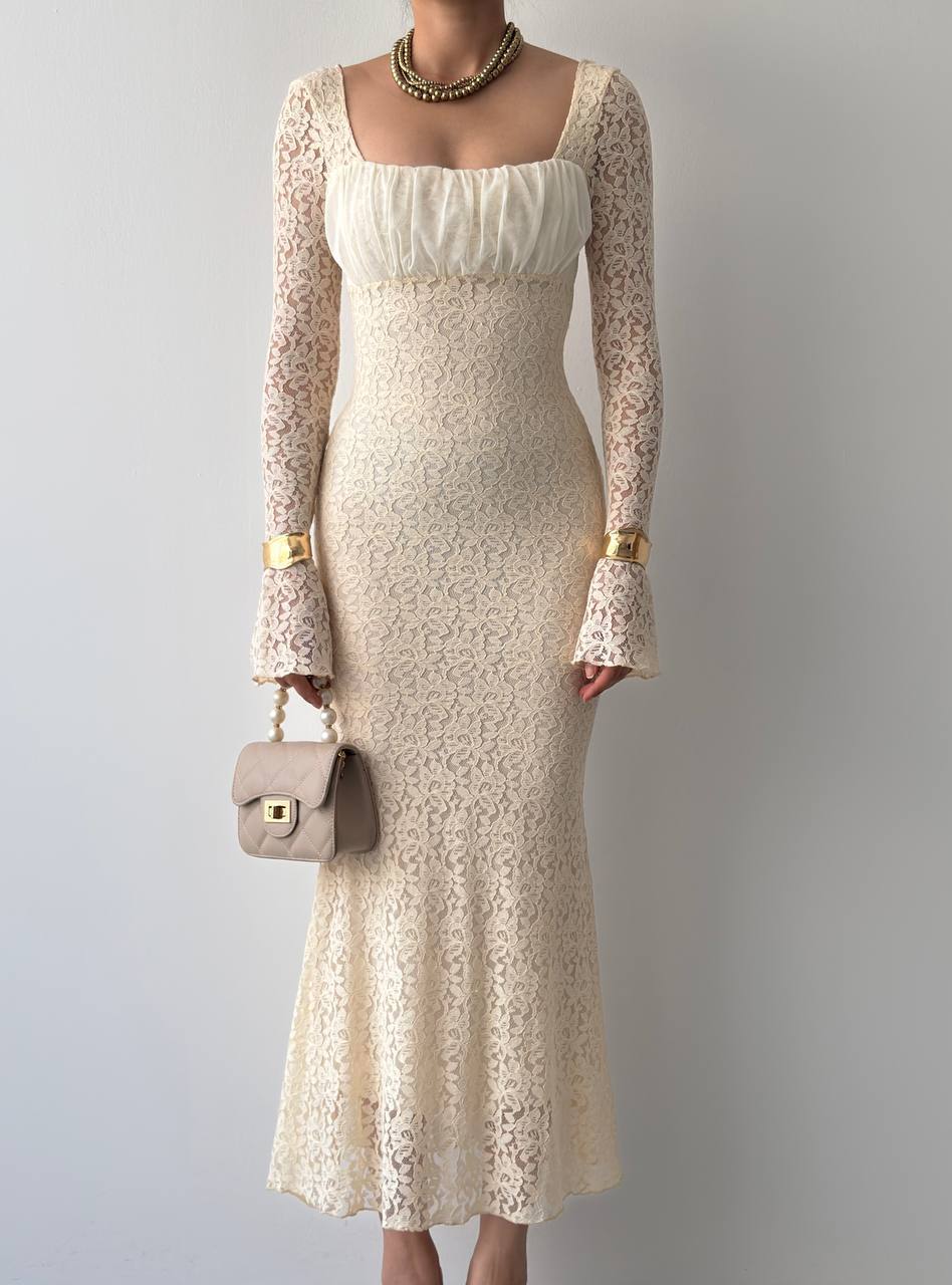 Ruched Bust Lace Dress
