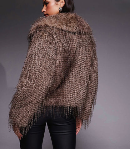 Feathered Faux Fur Coat