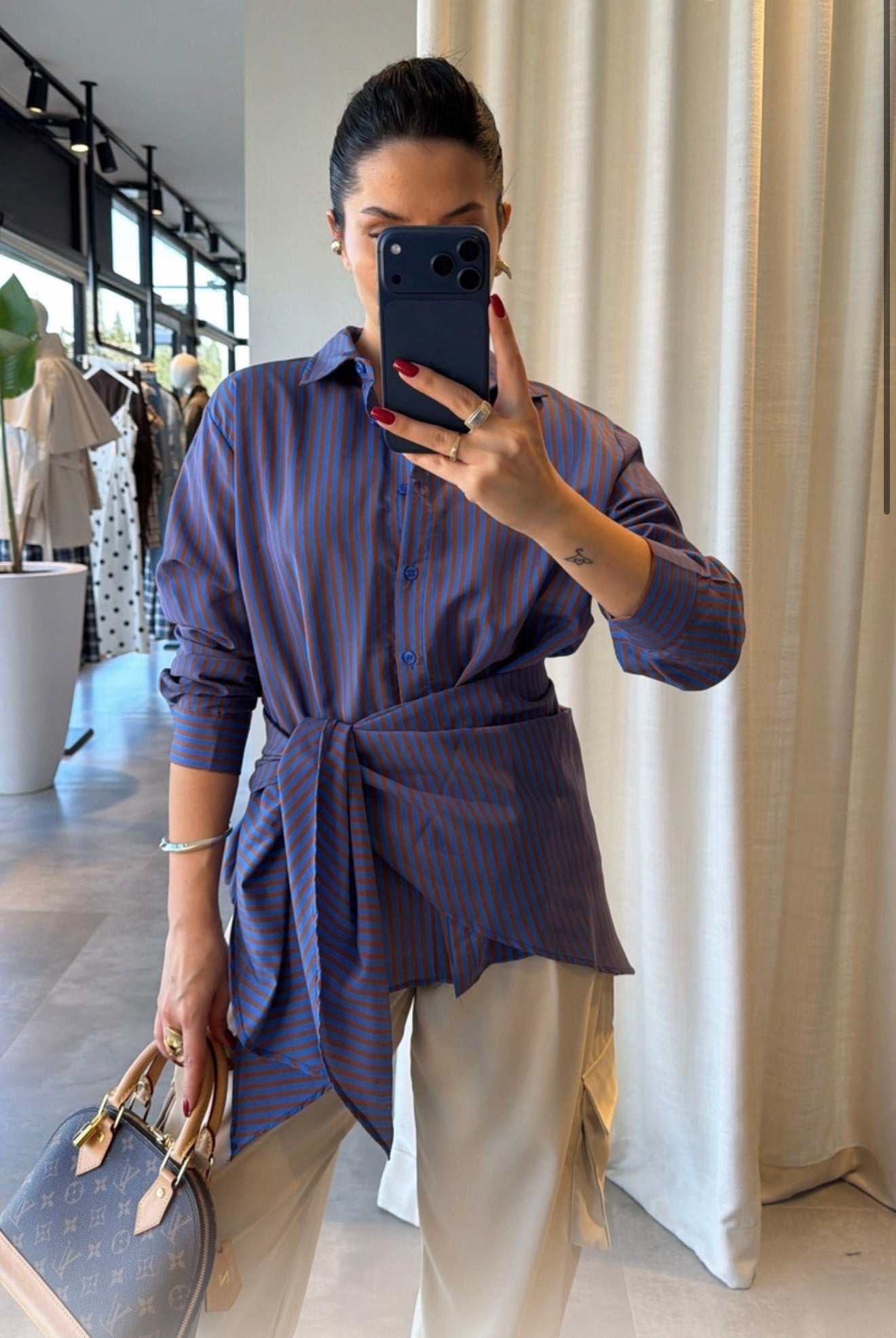 Striped Tie-Waist Shirt
