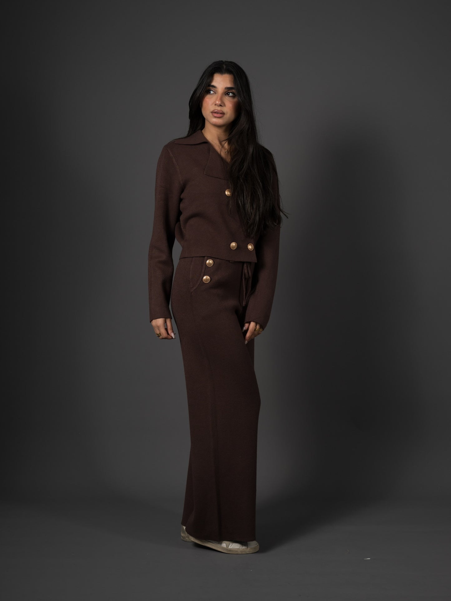 Gold-Button Knit Set