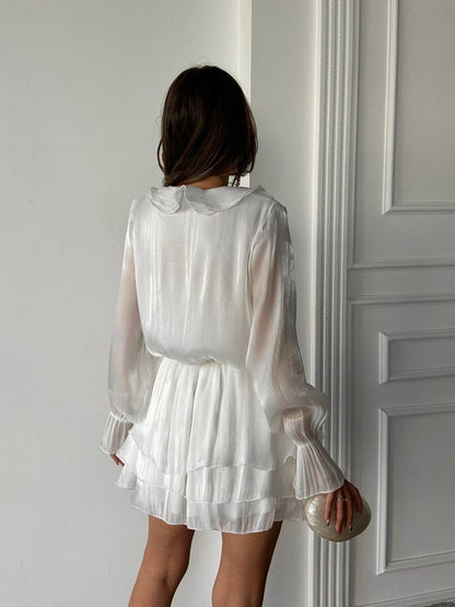 Ruffled Lace-Up Mini Dress