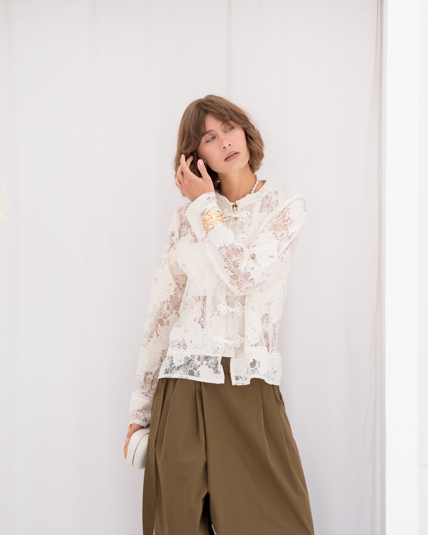 Mandarin Collar Lace Blouse