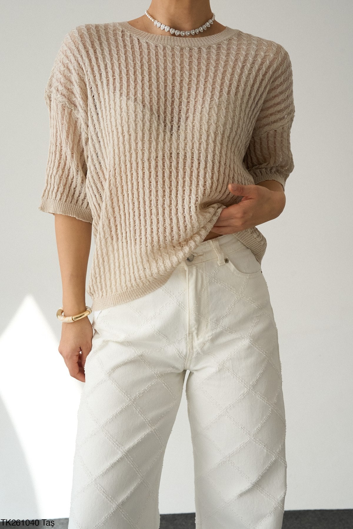 Textured Mesh Knit Tee