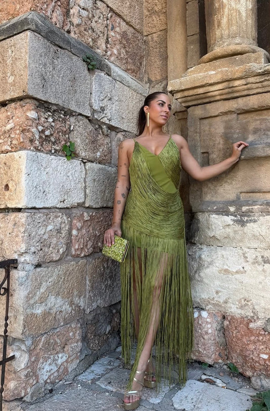 Fringes Asymmetrical Maxi Dress