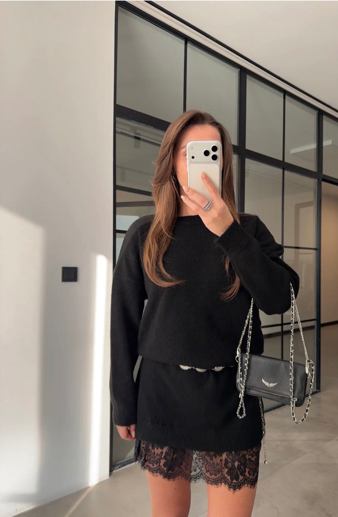 Lace-Hem Sweater Dress