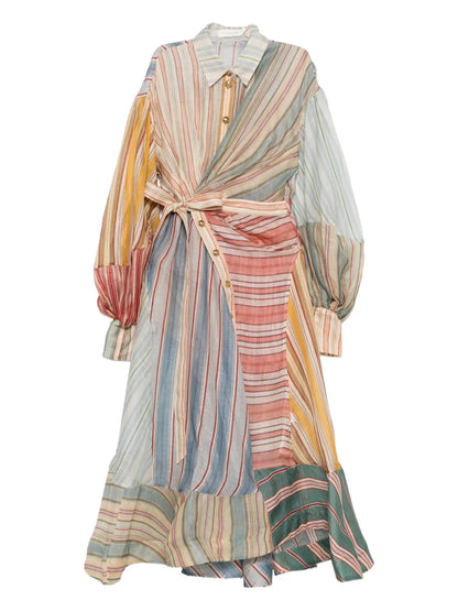 Striped Lantern-Sleeve Maxi