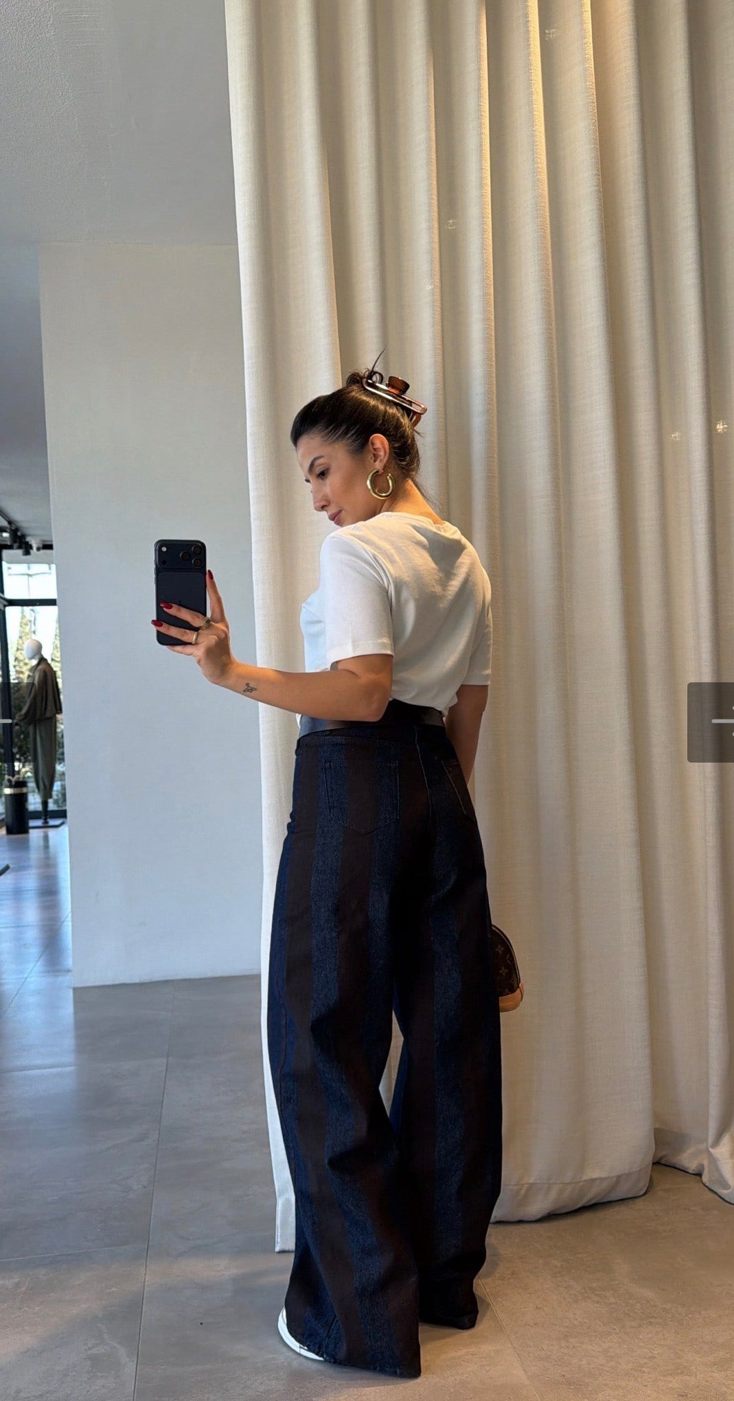 Two-Tone Striped Denim Pants