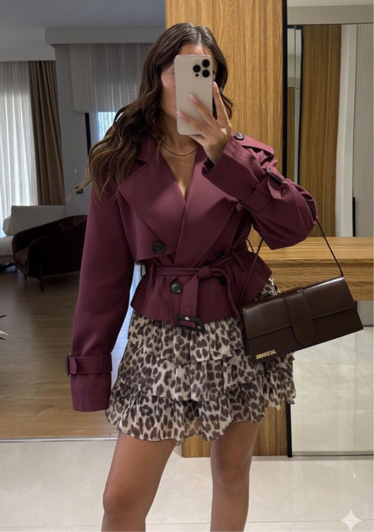 Burgundy Cropped Trench Jacket