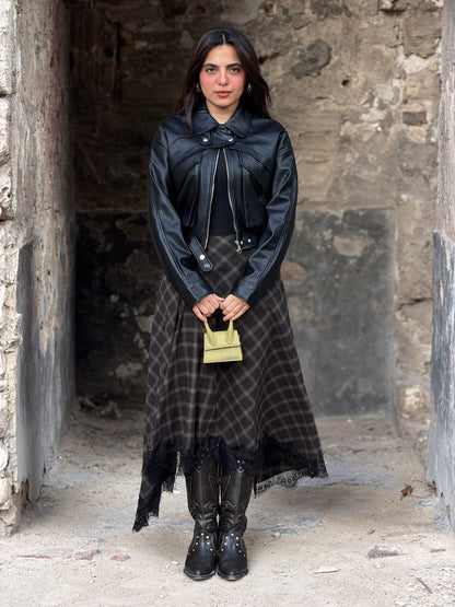 Plaid Lace-Hem Skirt