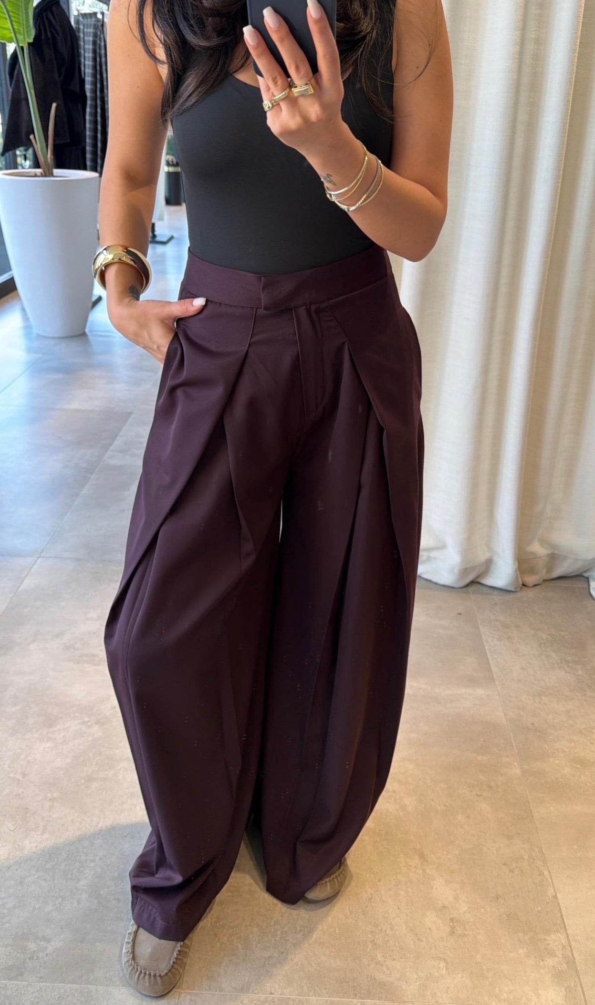 Drape-front pants