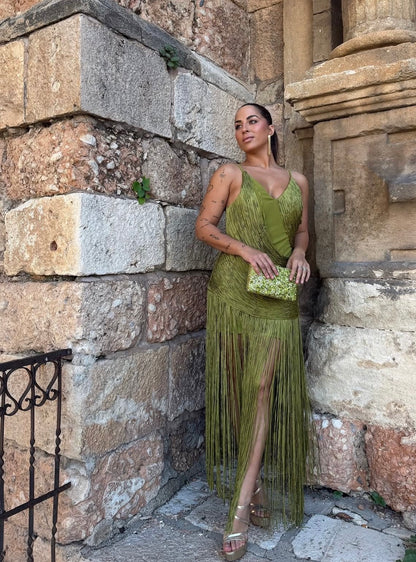 Fringes Asymmetrical Maxi Dress
