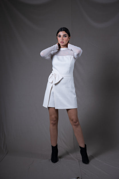 Sheer Sleeve Bow Dress