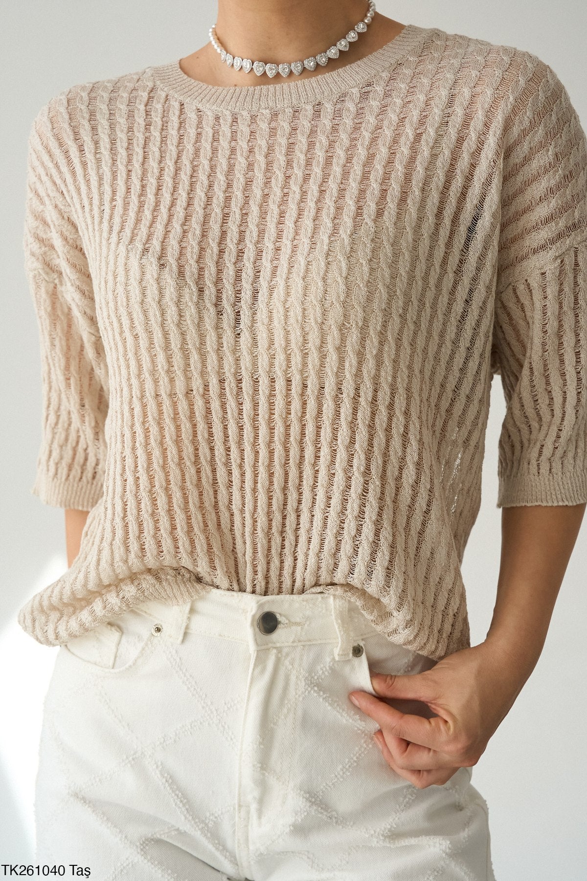 Textured Mesh Knit Tee