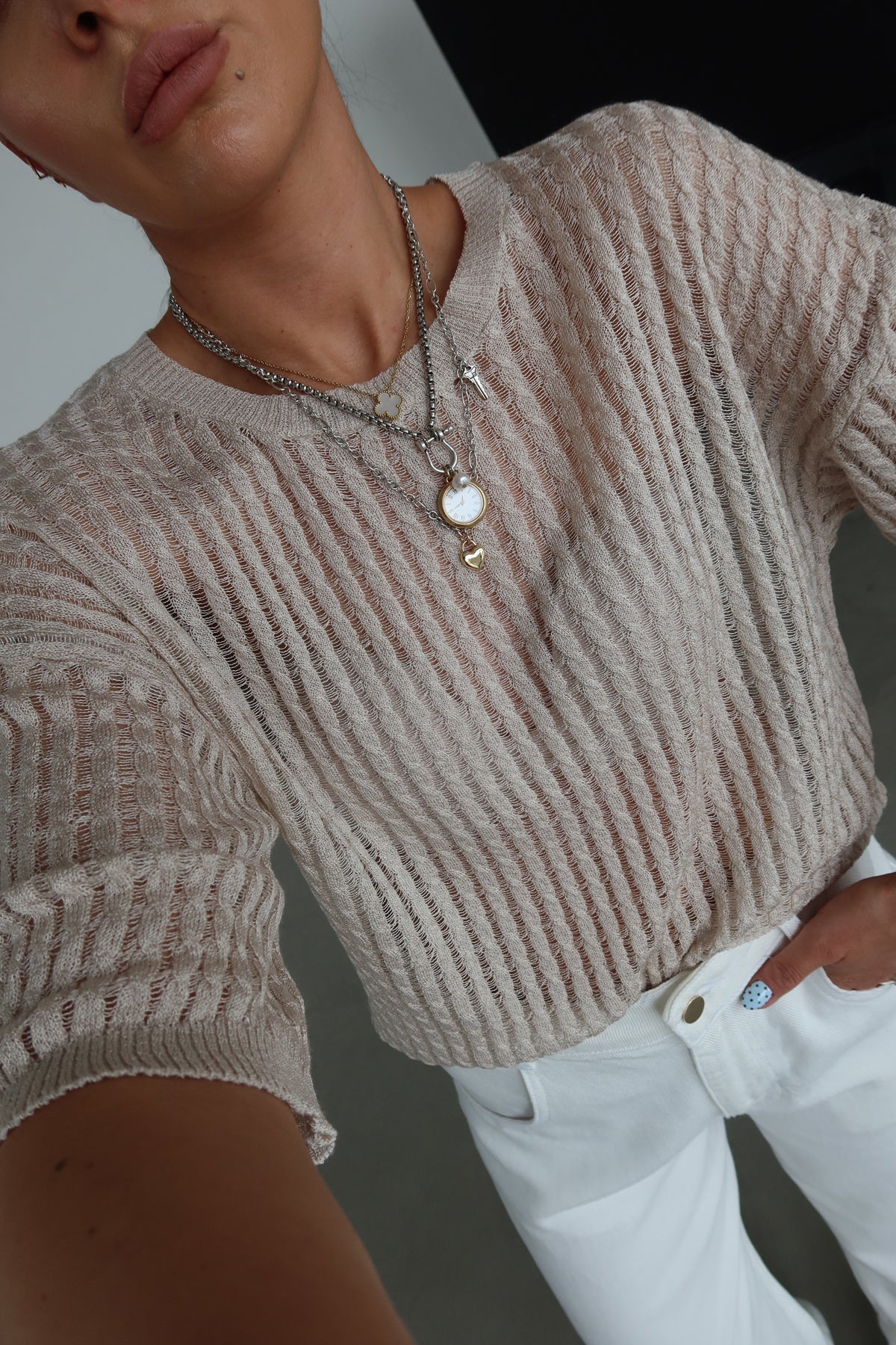Textured Mesh Knit Tee