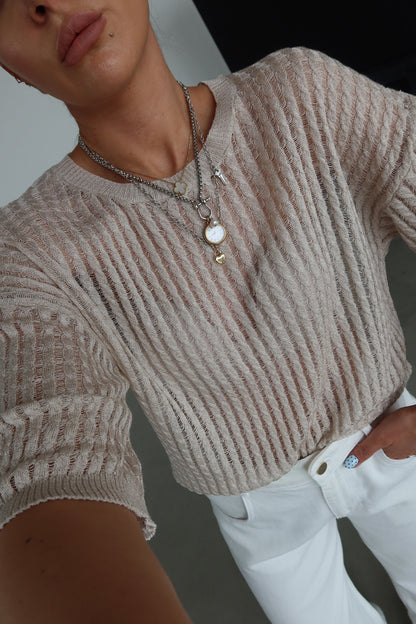 Textured Mesh Knit Tee