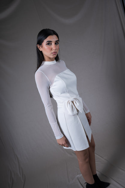 Sheer Sleeve Bow Dress
