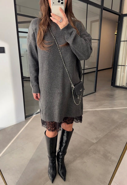 Lace-Hem Sweater Dress